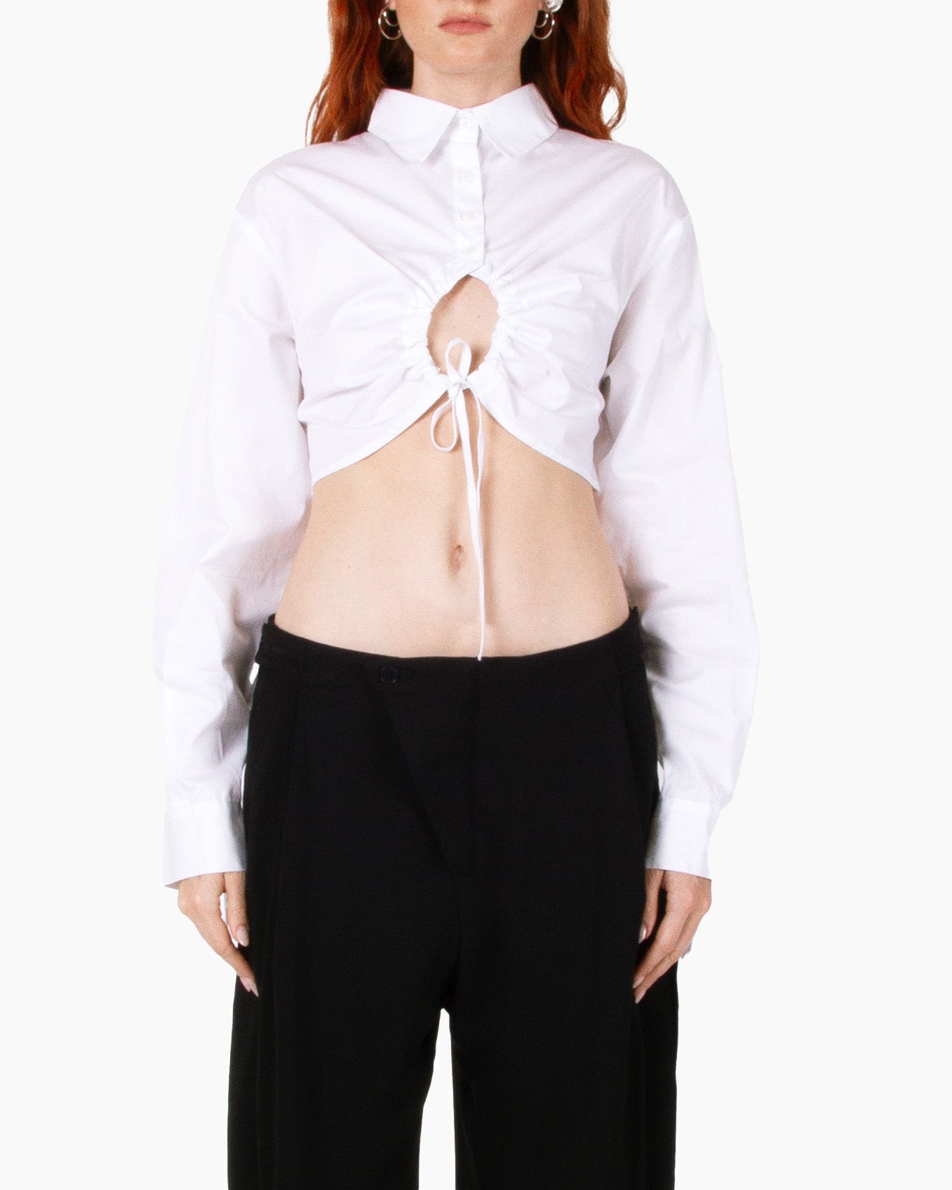 ANDREADAMO Cotton Crop Shirt with Ribbed Knit Back