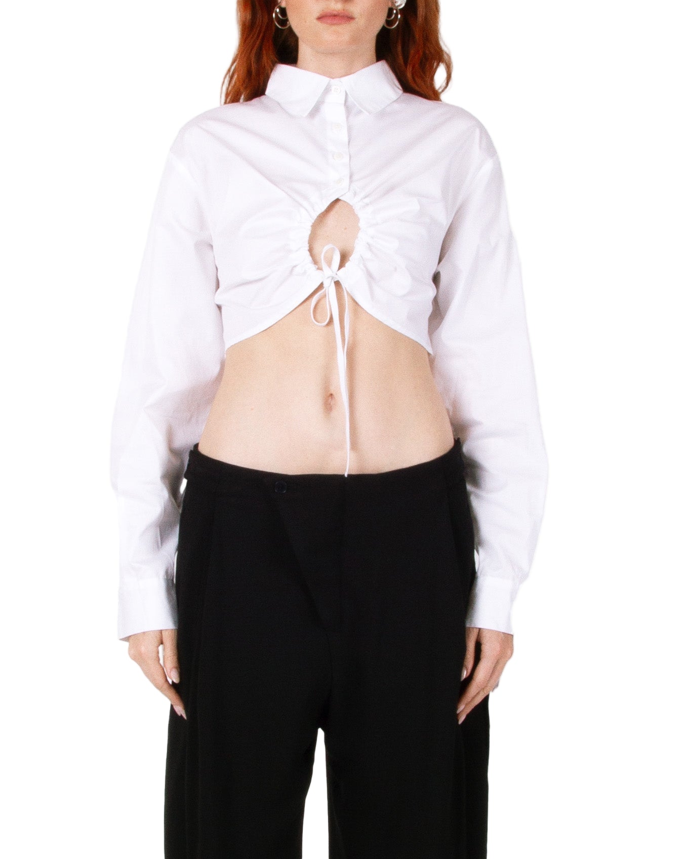 ANDREADAMO Cotton Crop Shirt with Ribbed Knit Back