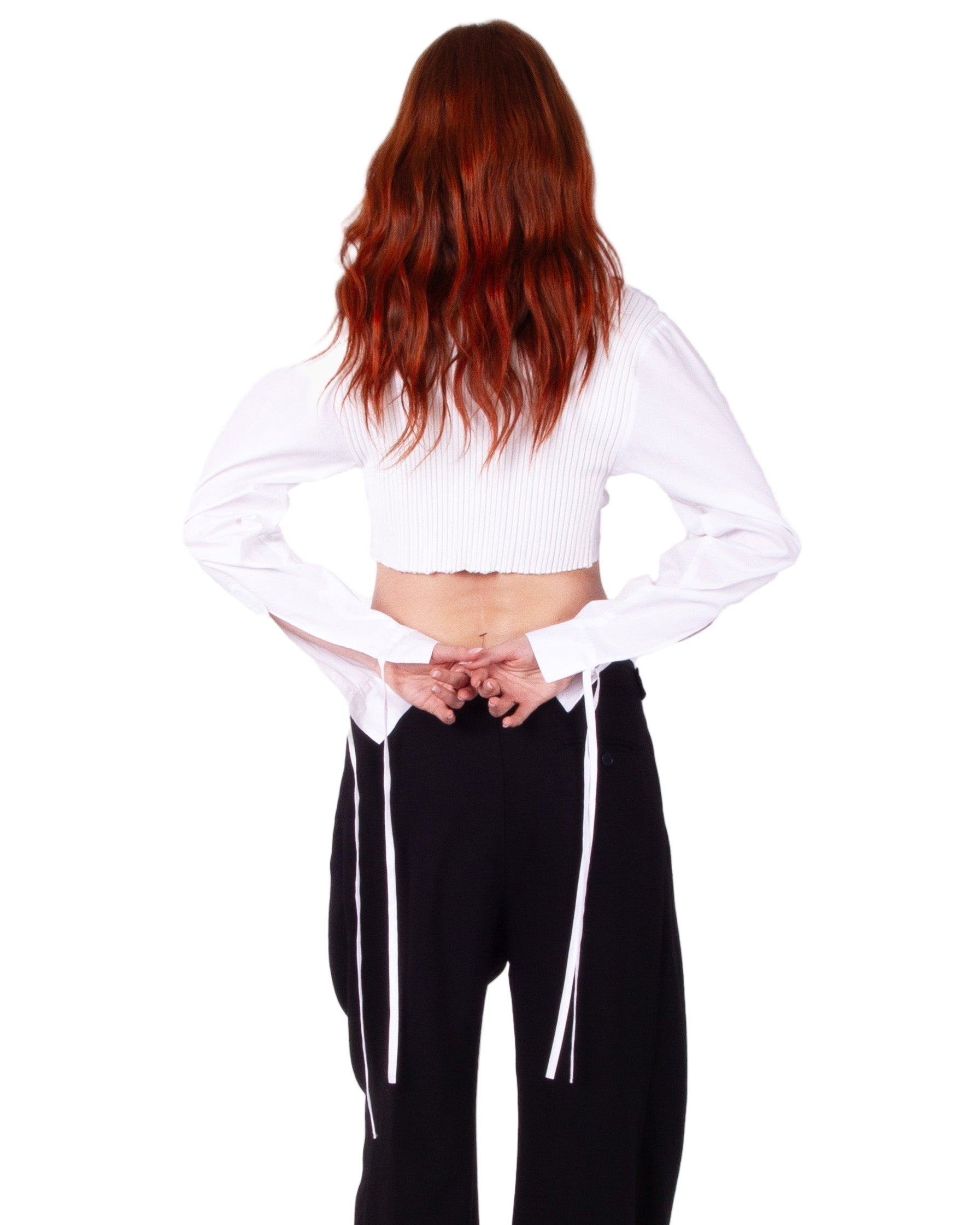 ANDREADAMO Cotton Crop Shirt with Ribbed Knit Back