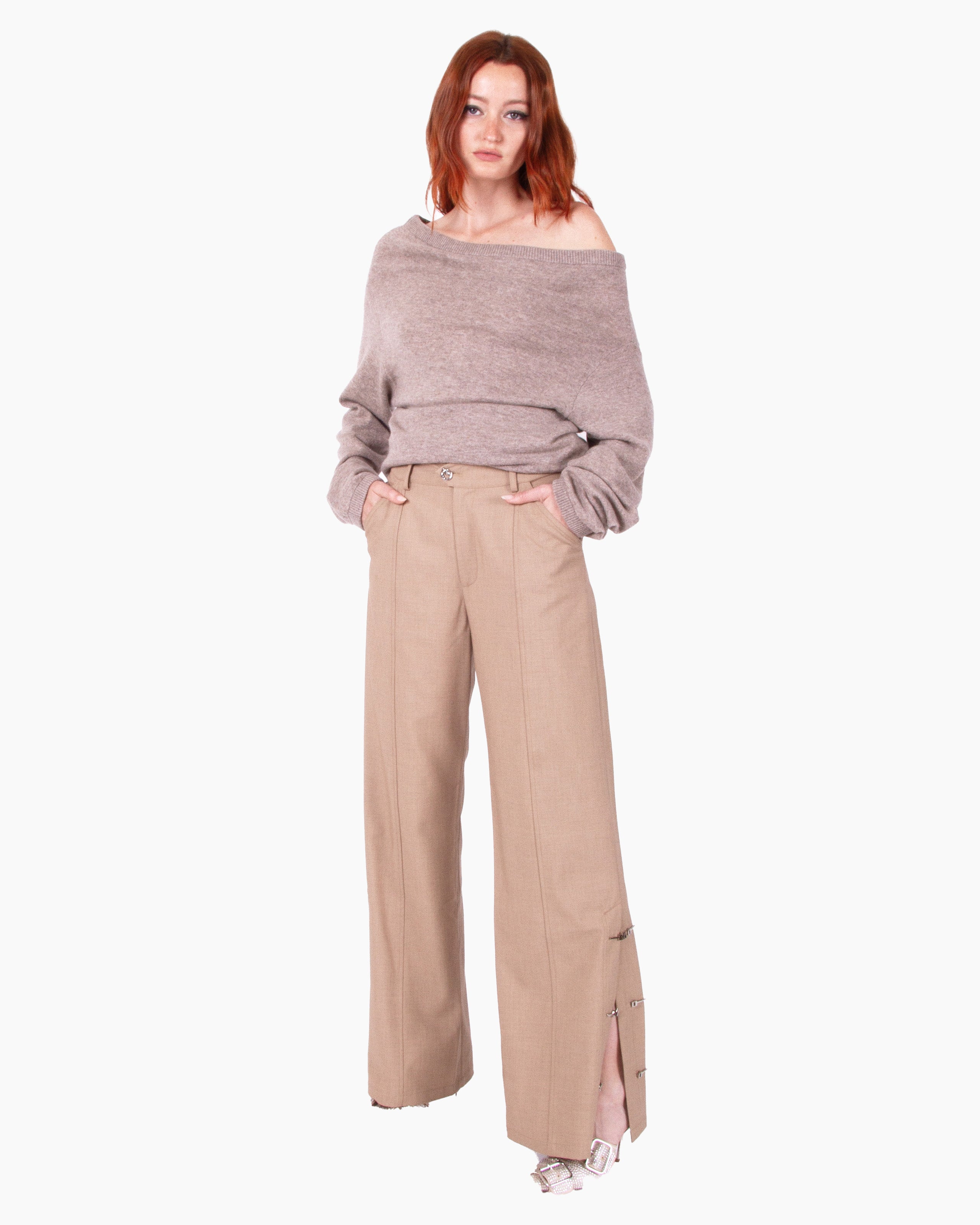 GIA STUDIOS Quartz Wool Blend V-neck Long Sleeve Top