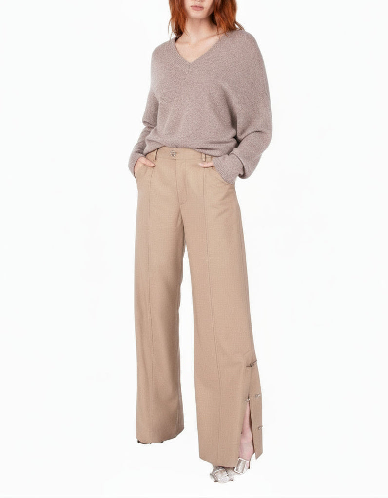 GIA STUDIOS Quartz Wool Blend V-neck Long Sleeve Top