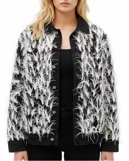 IMAGE DU IMAGE Ostrich Feather Denim Jacket