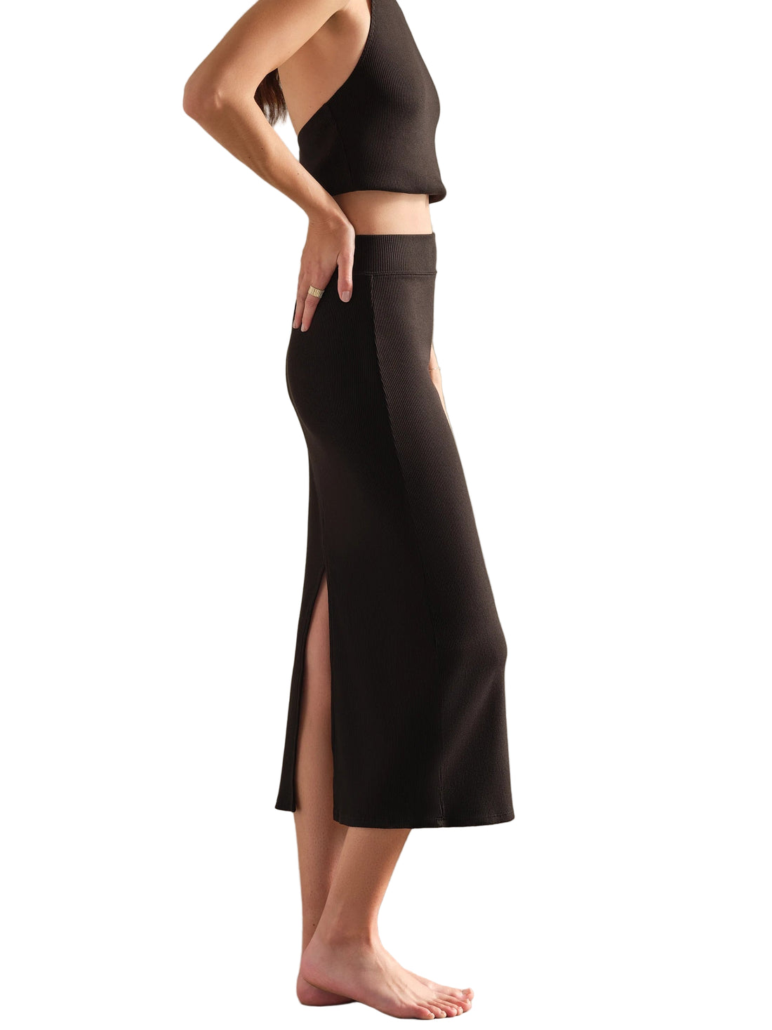 MYLES PRICE Rib Back Slit Midi Skirt
