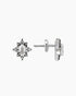 A pair of white gold earrings with a star-shaped design featuring white topaz stones.