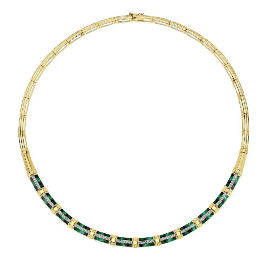 MELIS GORAL Mirror Malachite Enamel Diamond Necklace