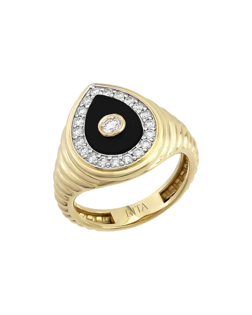 RITA JEWELRY Diamond Drop Onyx Pinky Ring