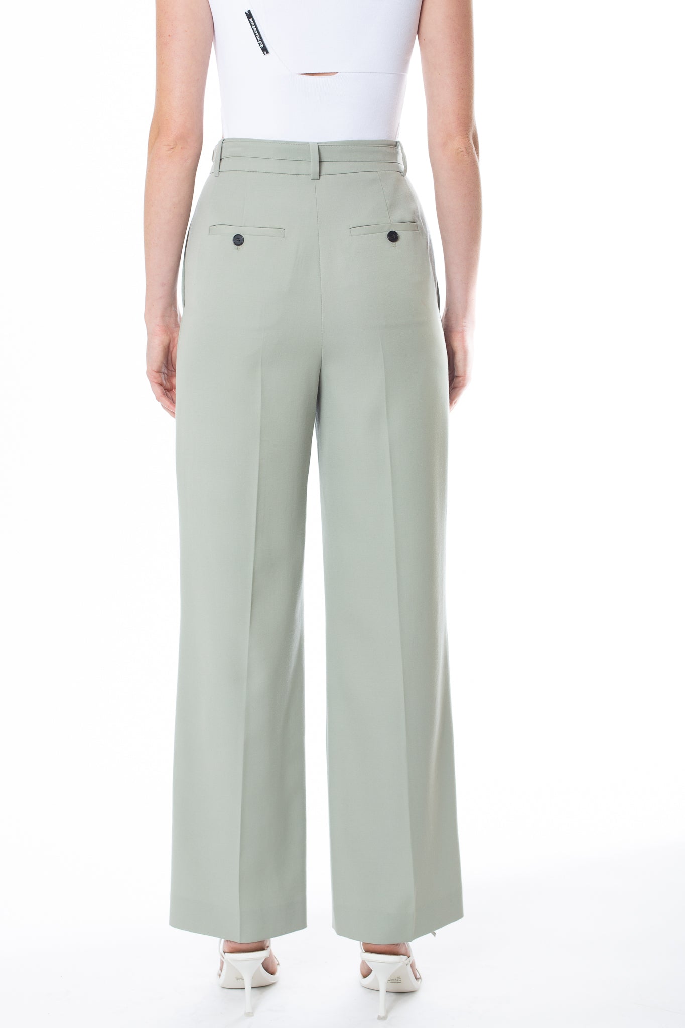 STUDIO J KOO Shirring Belted Wool-Blend Trouser