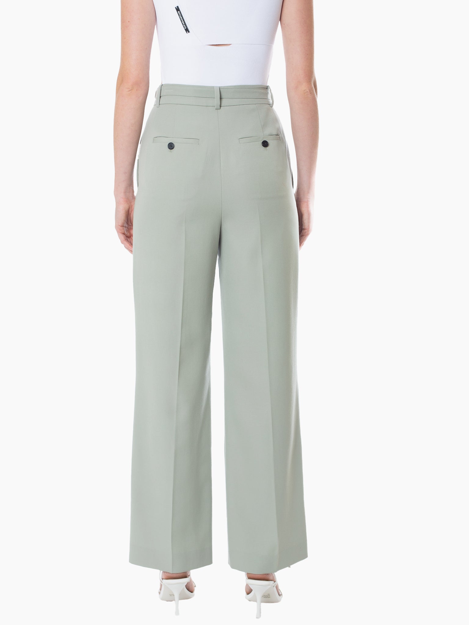 STUDIO J KOO Shirring Belted Wool-Blend Trouser