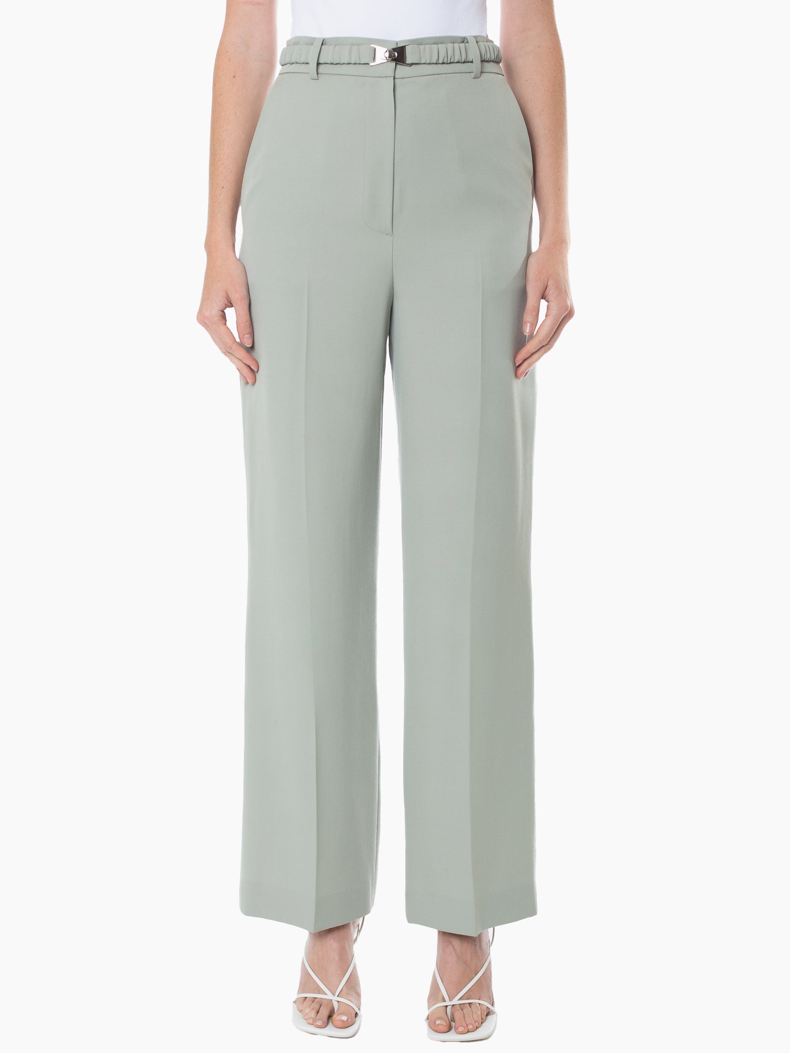 STUDIO J KOO Shirring Belted Wool-Blend Trouser