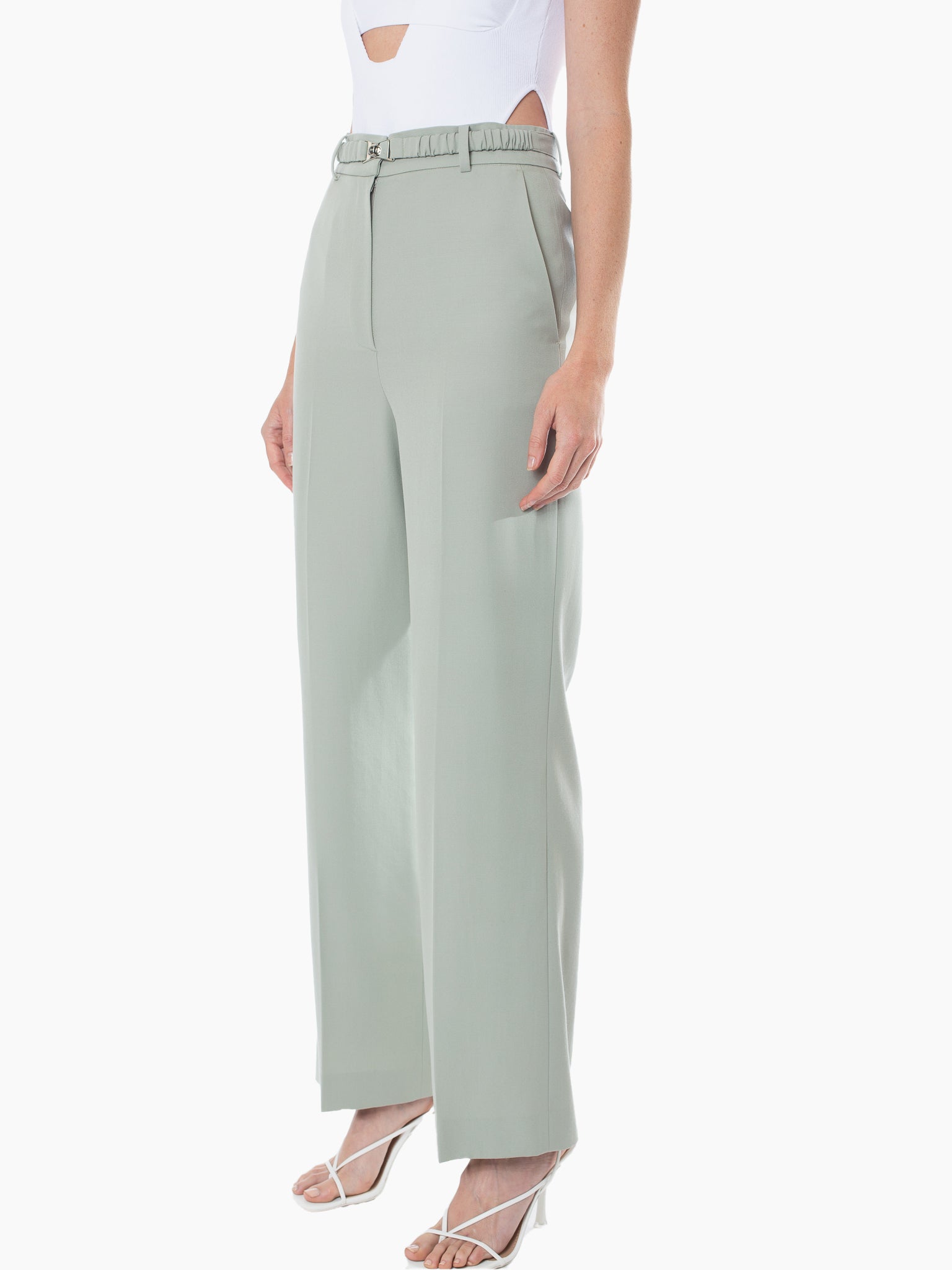STUDIO J KOO Shirring Belted Wool-Blend Trouser