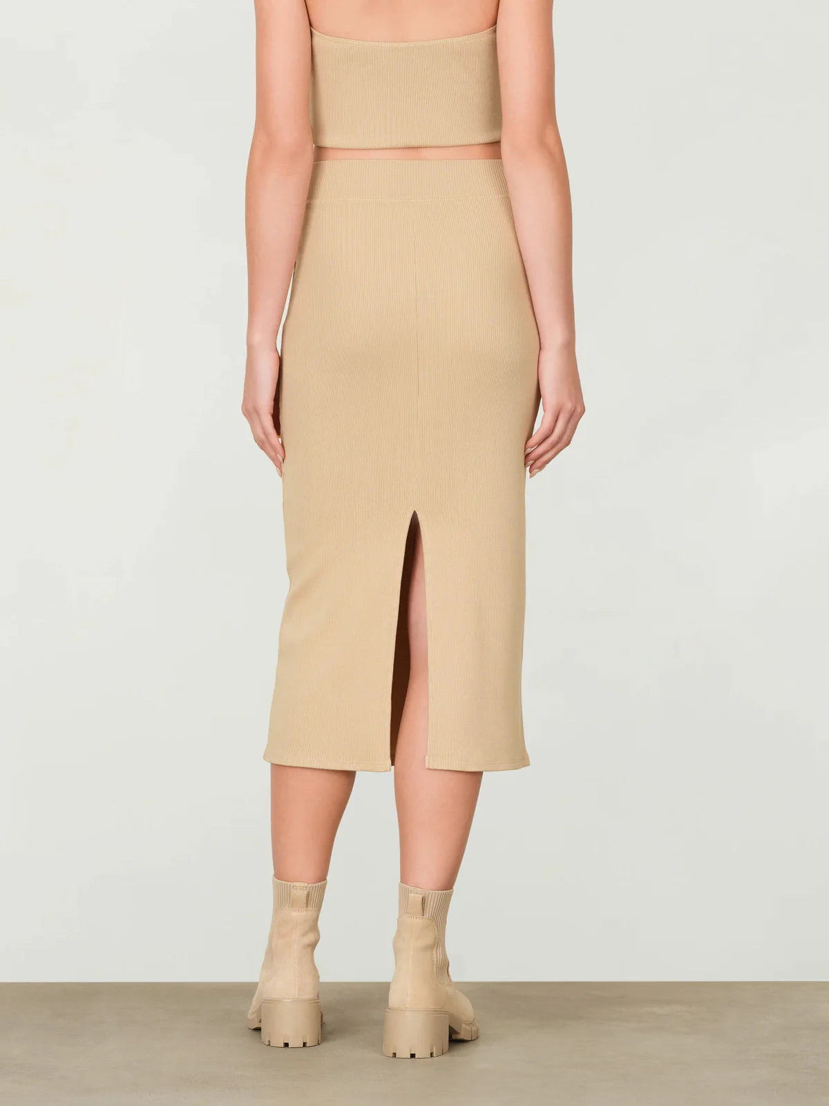 MYLES PRICE Rib Back Slit Midi Skirt