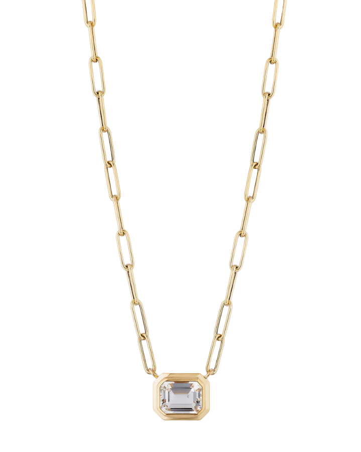 GOSHWARA Crystal Emerald Cut Bezel Set Pendant