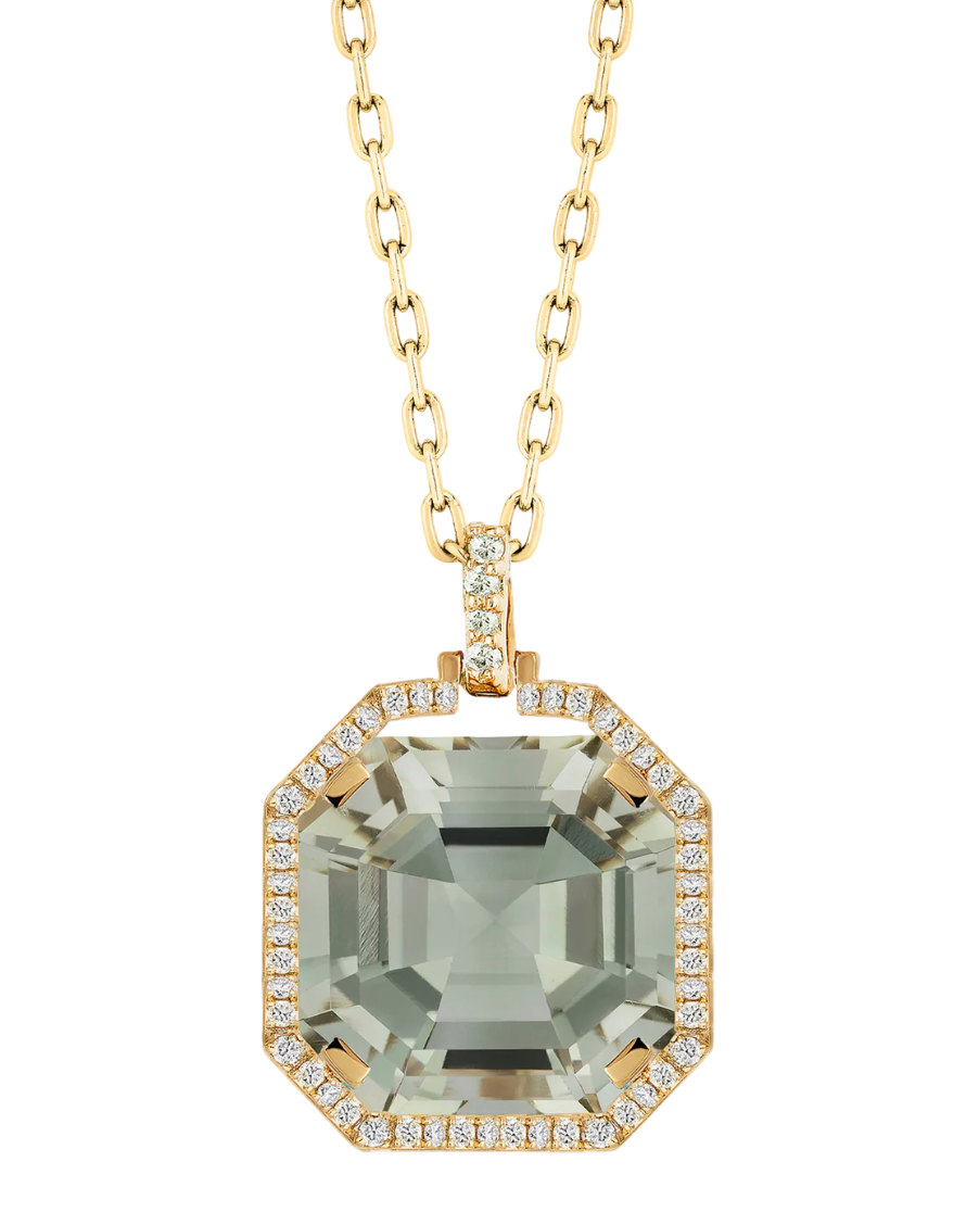 GOSHWARA Prasiolite Asscher Pendant with Diamond Halo