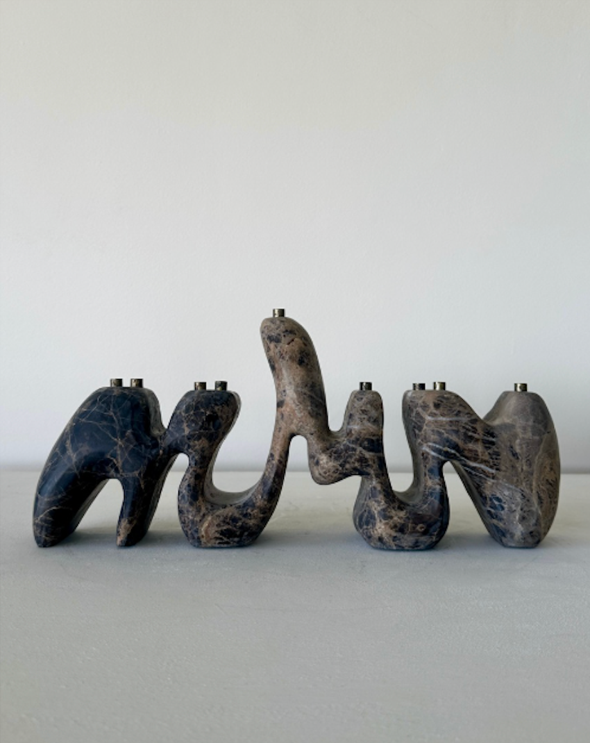HANNAH POLSKIN STUDIO Menorah Sculpture in Dark Emperador Marble