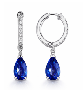 ECCE Drop Sapphire Diamonds Hoop Earrings