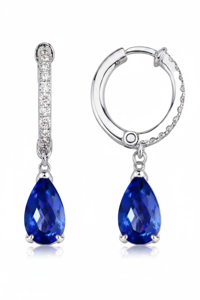 ECCE Drop Sapphire Diamonds Hoop Earrings