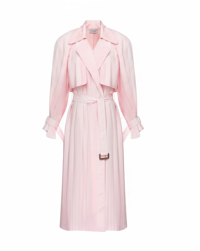 SITUATIONIST Pink Pleated Trench Coat