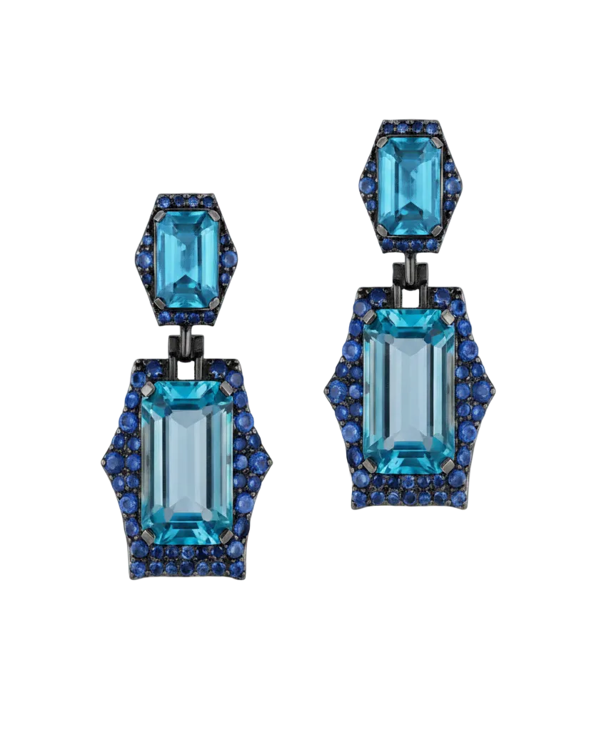 GOSHWARA Rainforest Blue Topaz Emerald Cut Earrings