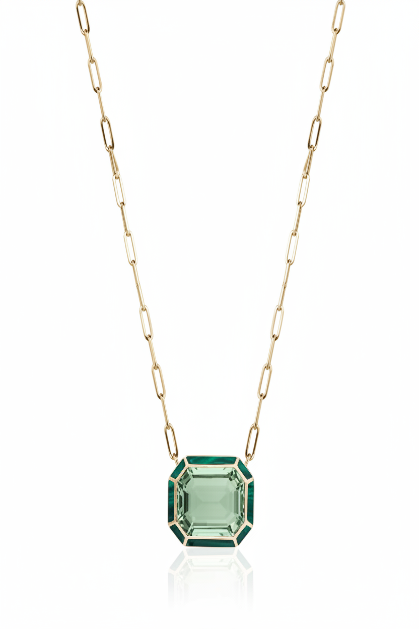 GOSHWARA Melange Prasiolite Emerald Cut Pendant Necklace