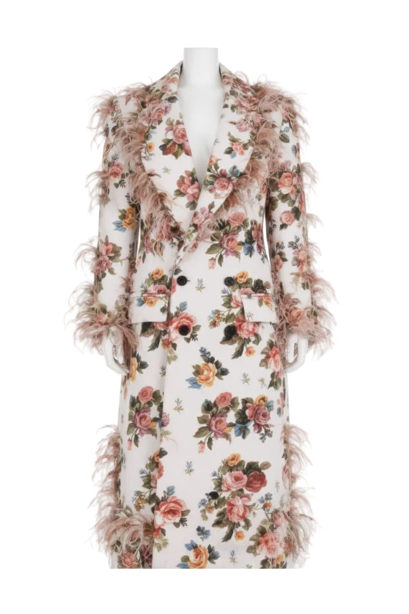 BONBOM Floral Ostrich Feather Coat