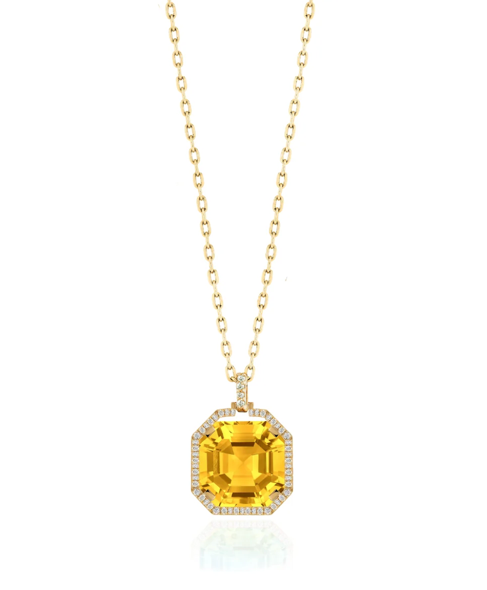 GOSHWARA Citrine Asscher Cut Pendant With Diamonds