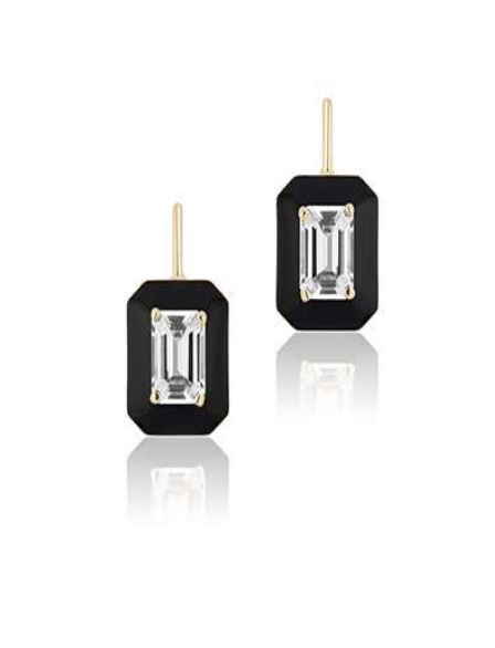GOSHWARA Rock Crystal Emerald Cut Earring With Black Enamel