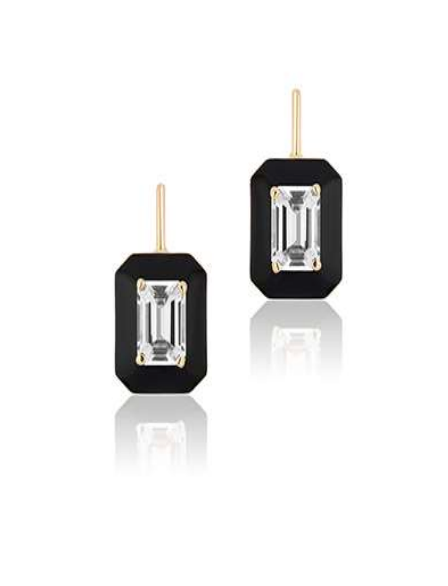 GOSHWARA Rock Crystal Emerald Cut Earring With Black Enamel