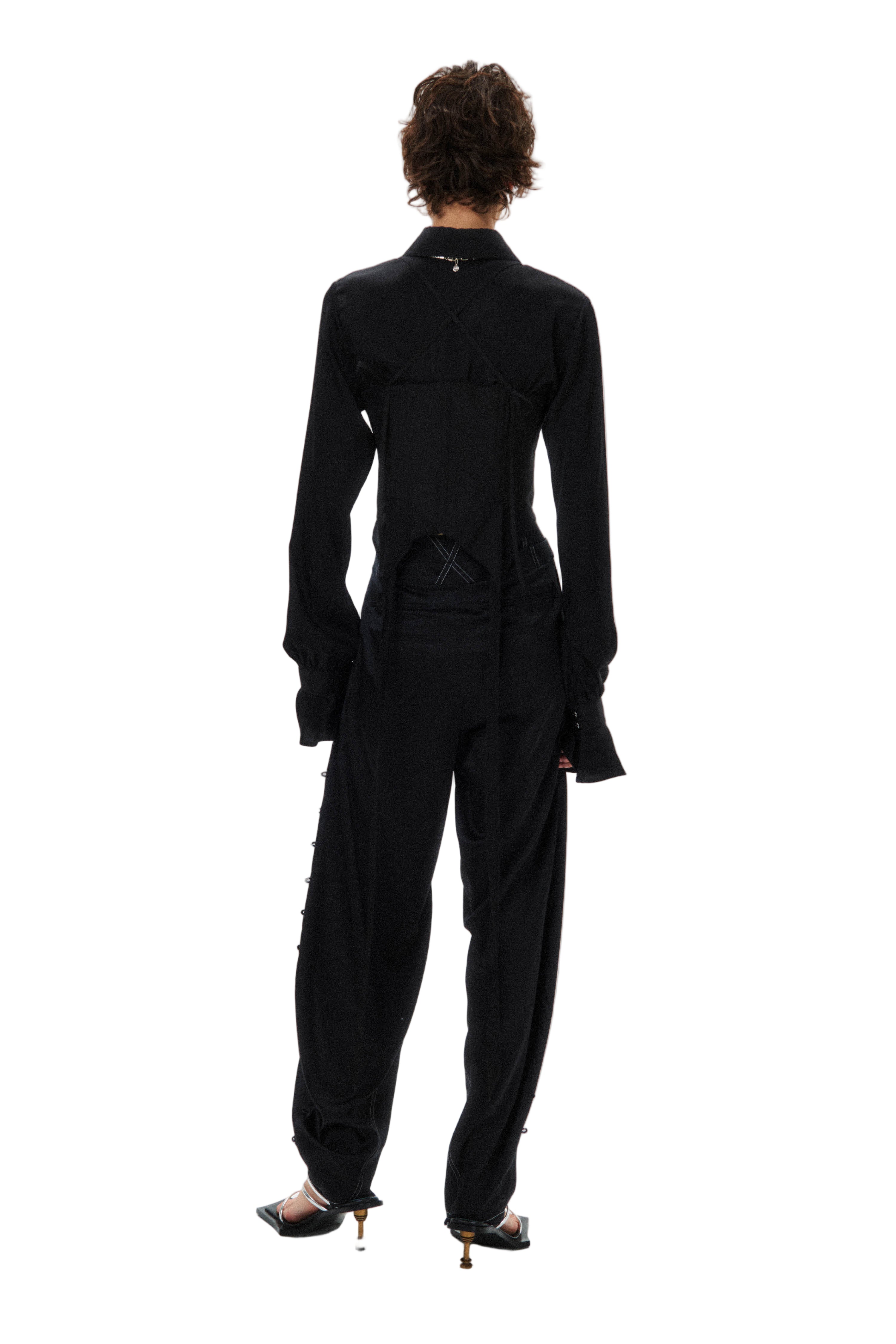 HAN WEN STUDIO Silk Flowy Corset Blouse in Black