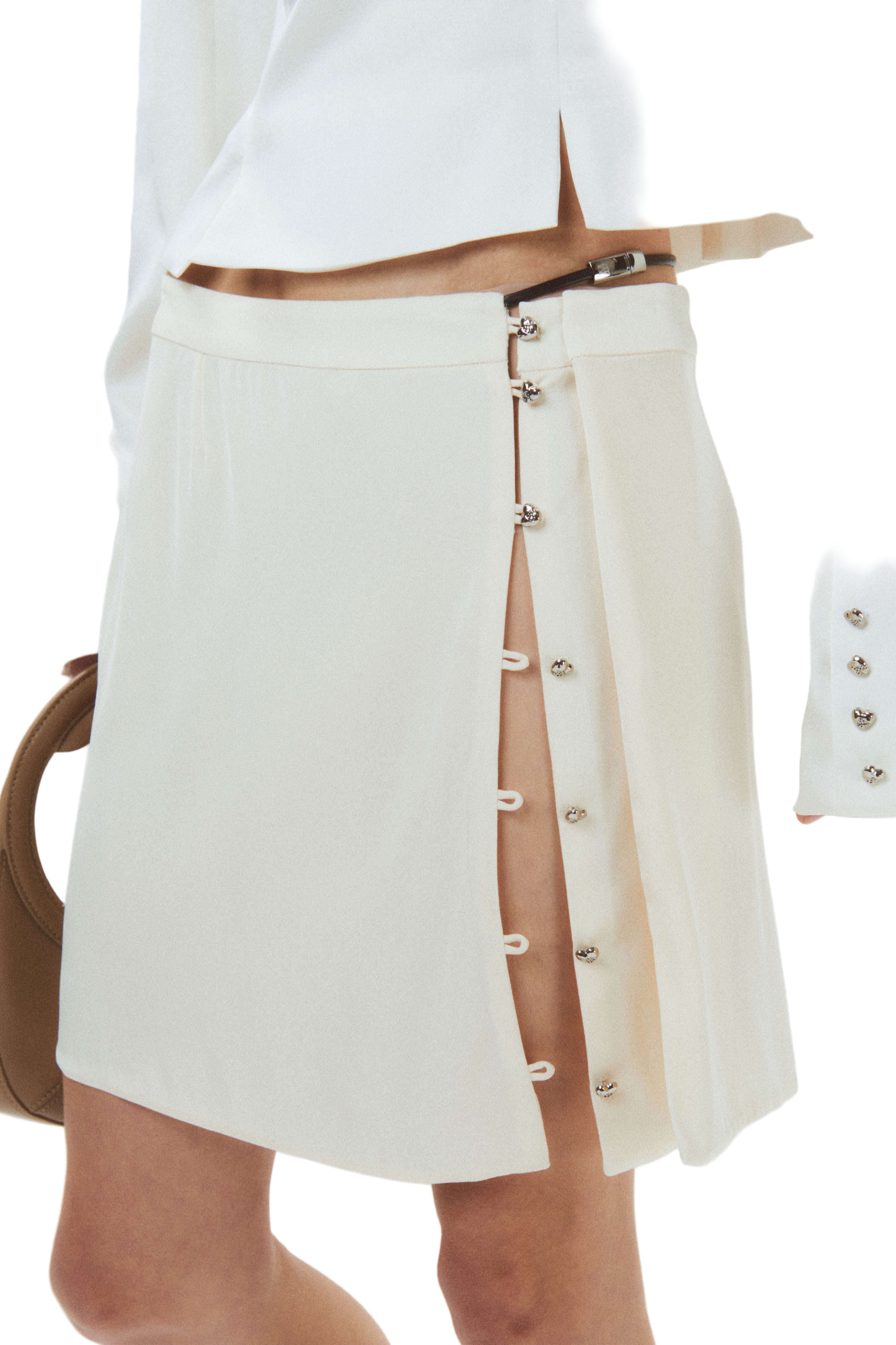HAN WEN STUDIO Silk Leather Strap Slit Mini Skirt