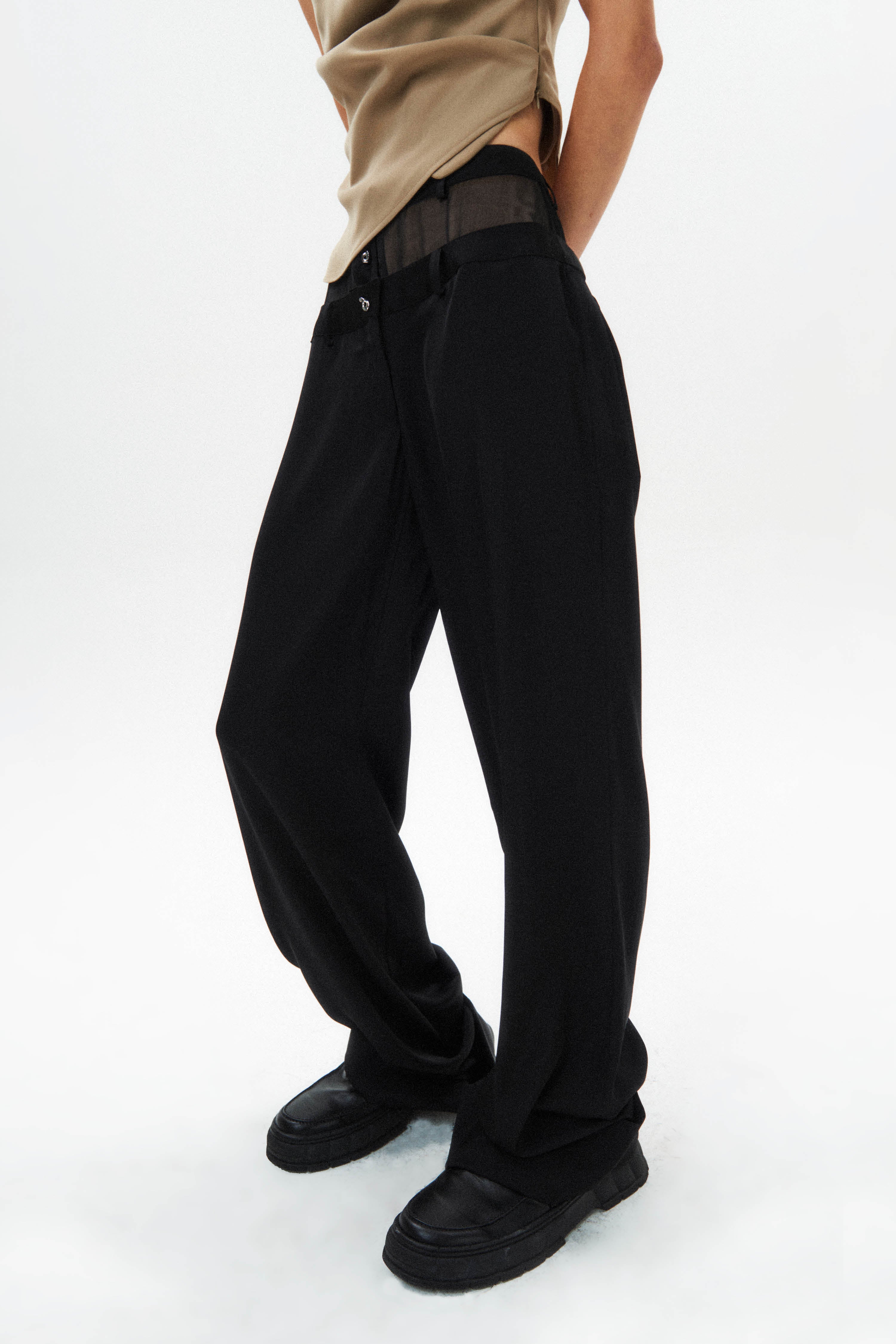 HAN WEN STUDIO Silk Sheer Waist Trouser in Black