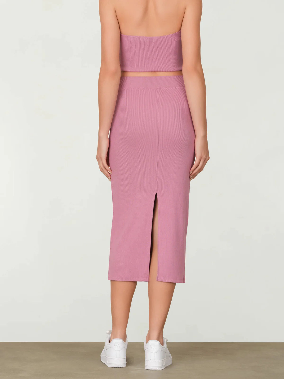 MYLES PRICE Rib Back Slit Midi Skirt