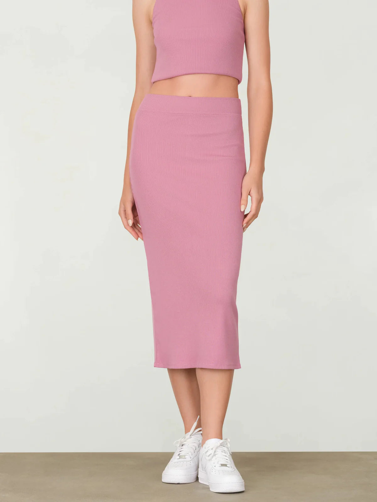 MYLES PRICE Rib Back Slit Midi Skirt