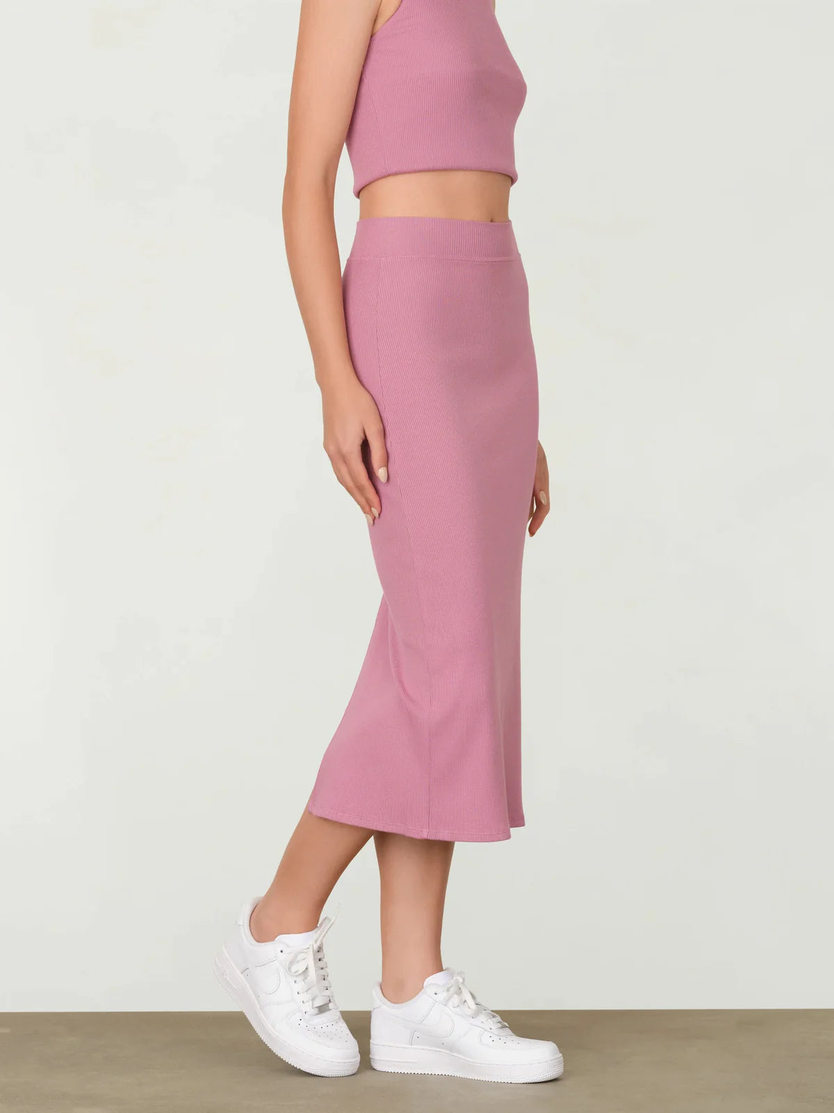 MYLES PRICE Rib Back Slit Midi Skirt