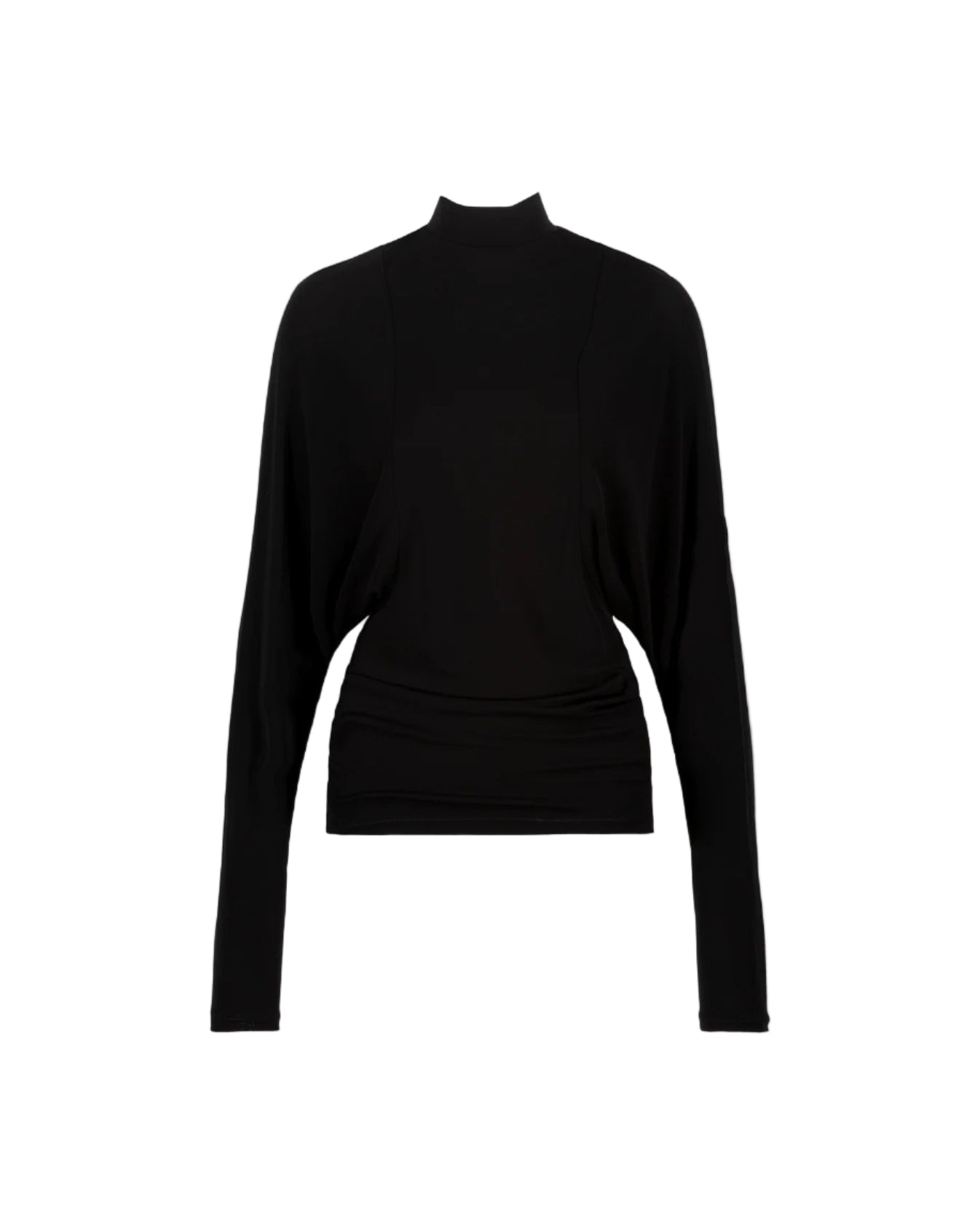 ATLEIN Jersey Crepe Black Mock Neck Long-Sleeve Top
