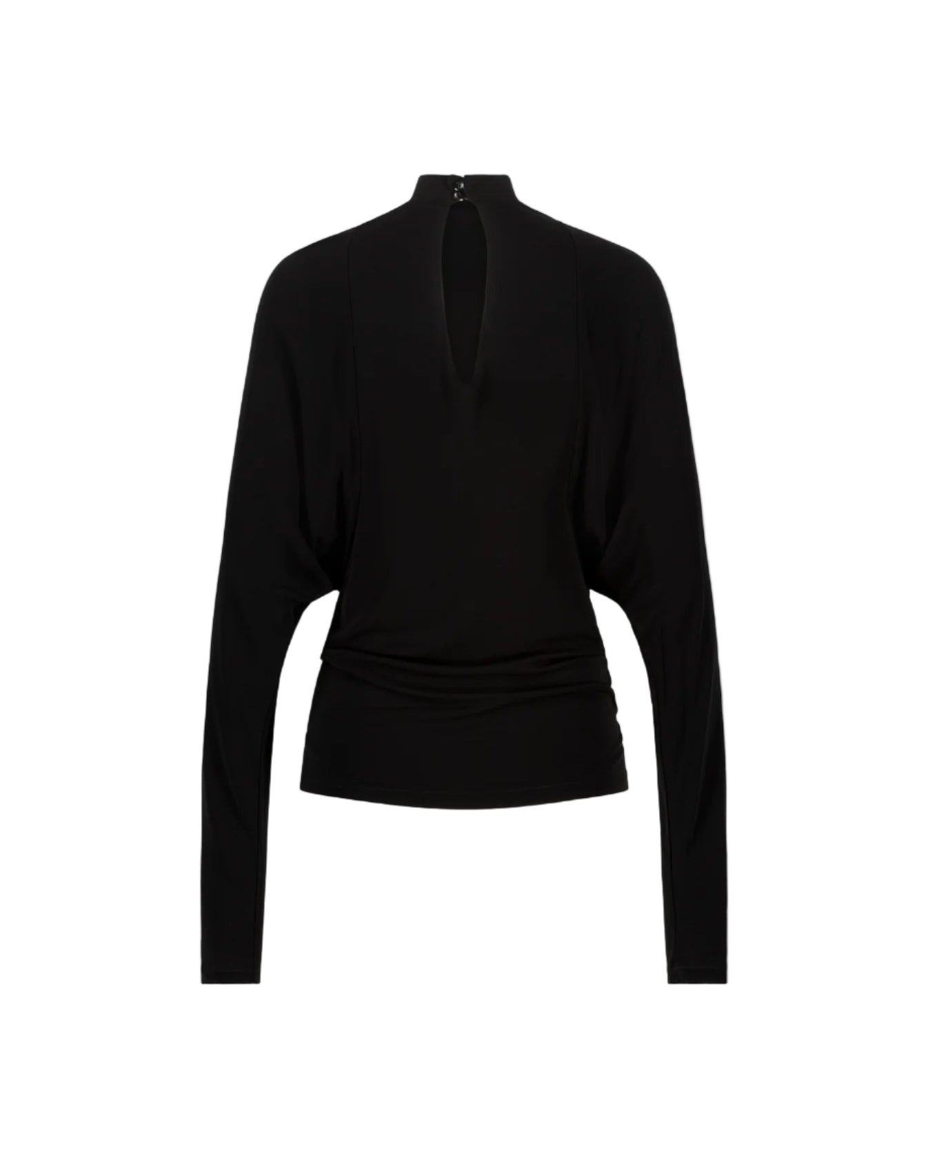 ATLEIN Jersey Crepe Black Mock Neck Long-Sleeve Top