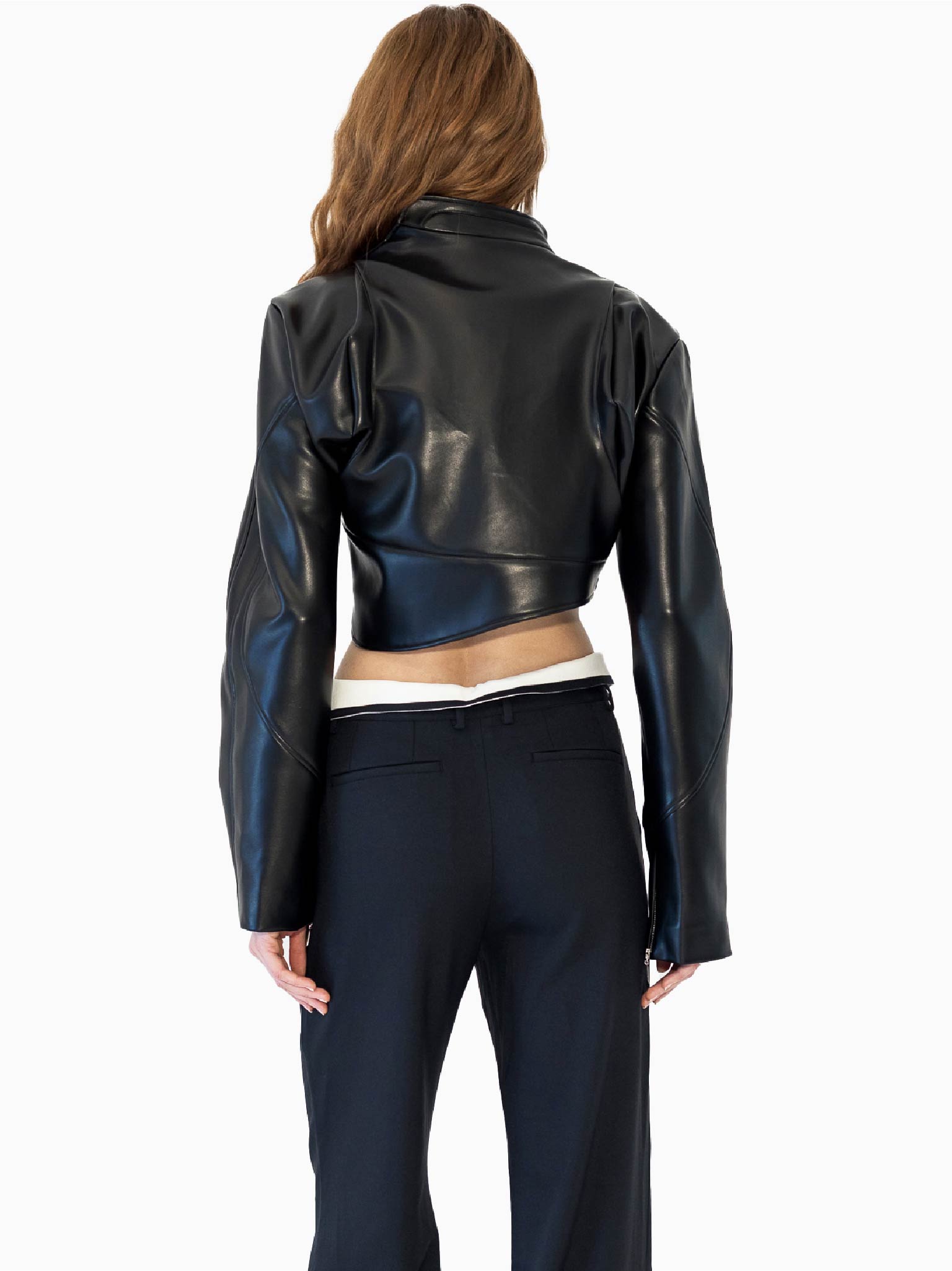 HAN WEN Leather Assym Off-Shoulder Cropped Jacket