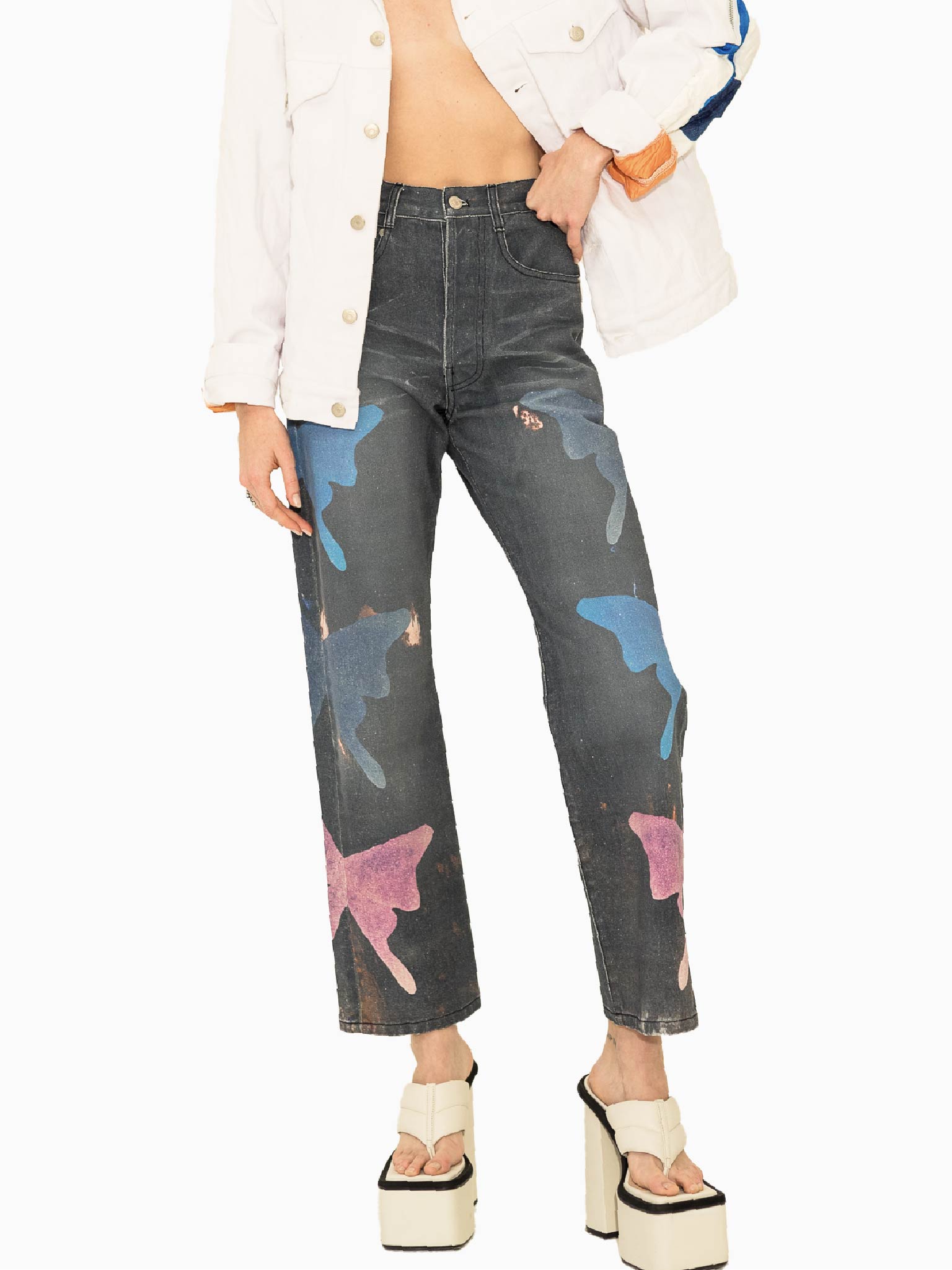 MUSEUM VISITORS Butterfly Printed Jean