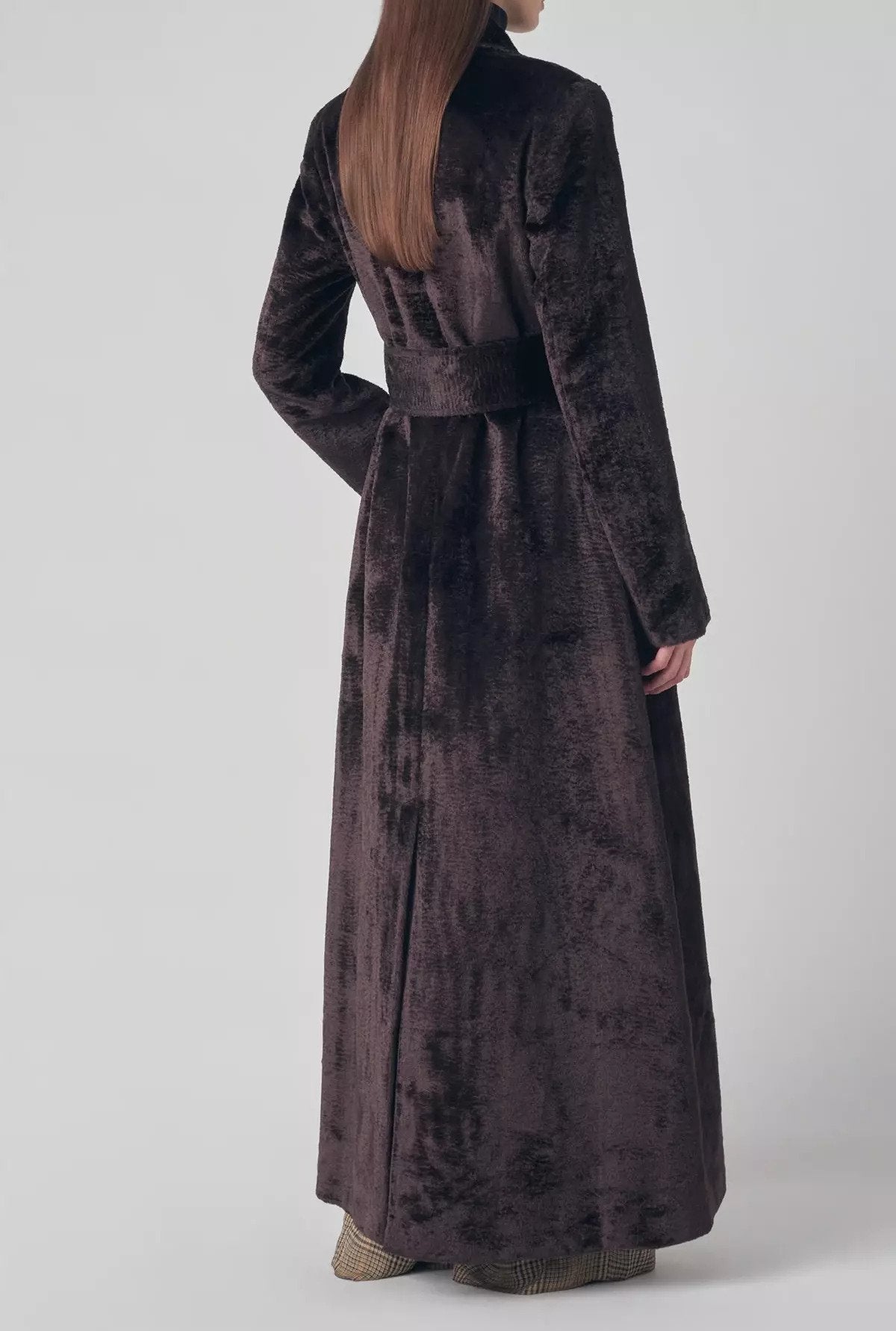 CO Long Coat in Faux Astrakhan Dark Brown