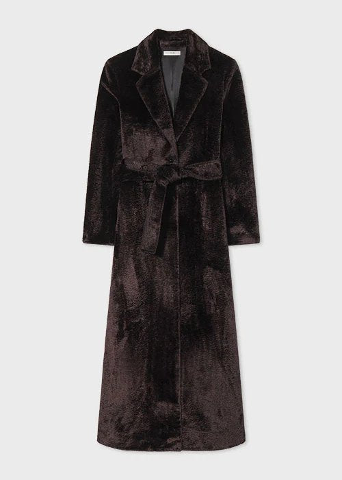 CO Long Coat in Faux Astrakhan Dark Brown
