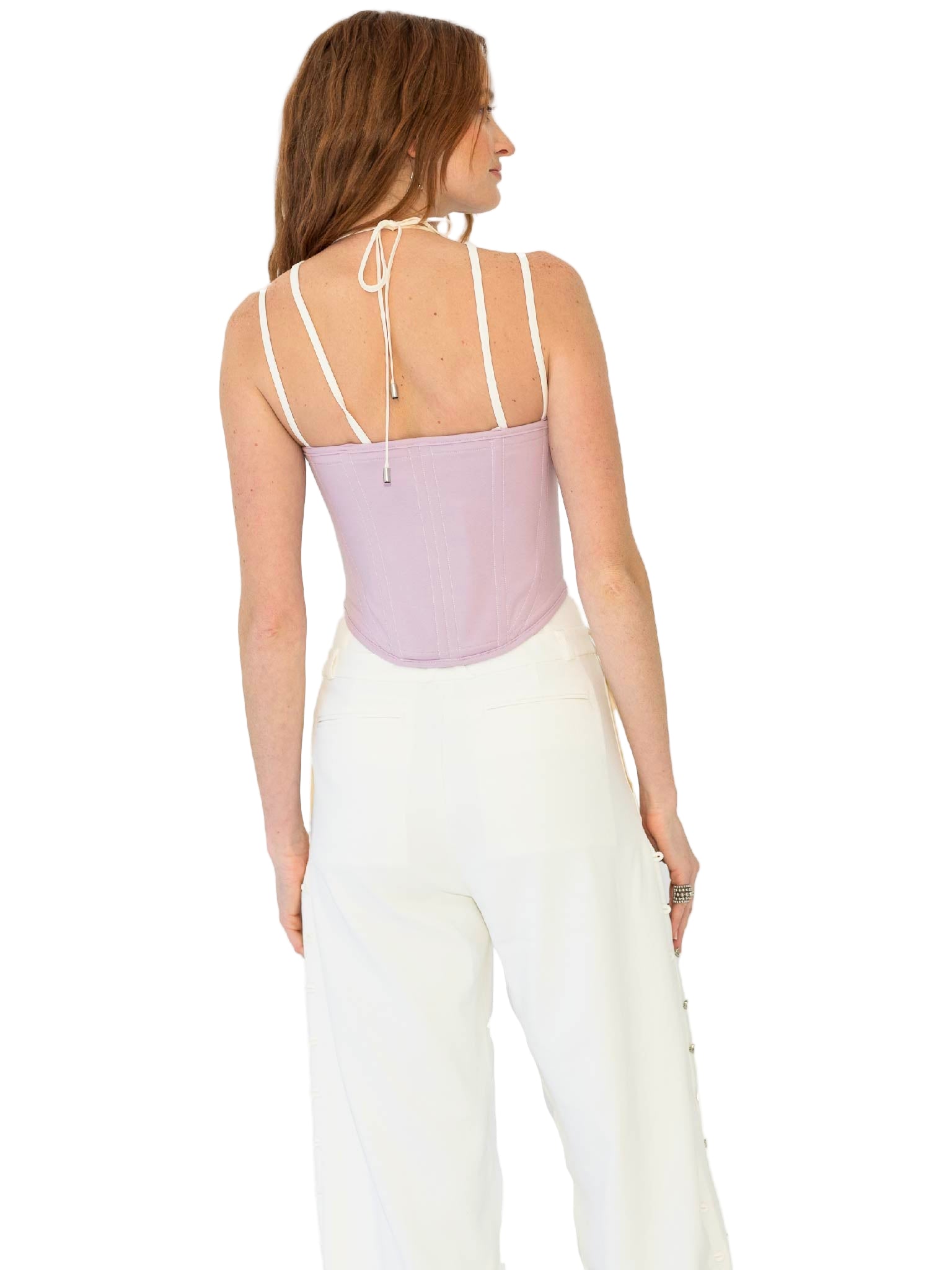 HAN WEN Stretchy X-Bralette Layered Corset Top in Lavender
