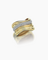 Gold ring with diamond accents on a white background