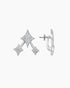 A pair of white gold ear jacket earrings with diamond embellishments in a geometric star design.