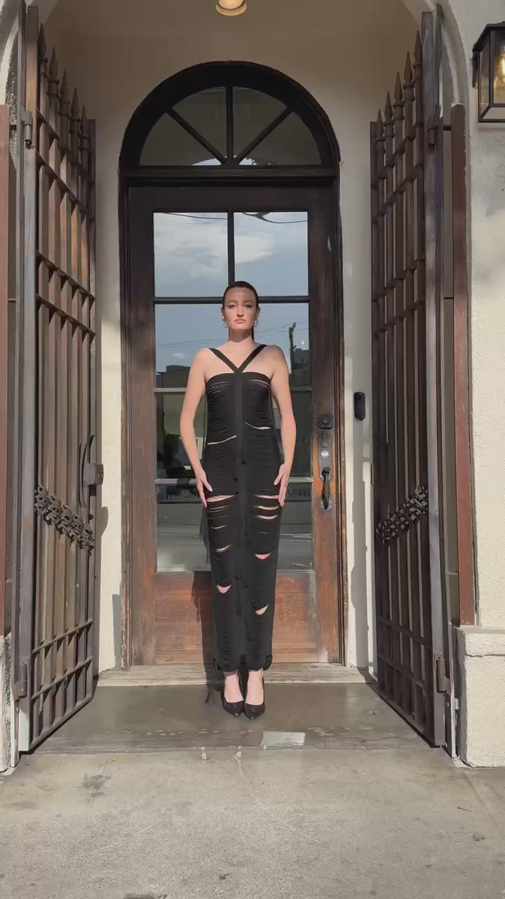 ANDREADAMO Floating Ribs Long Dress with Lacing