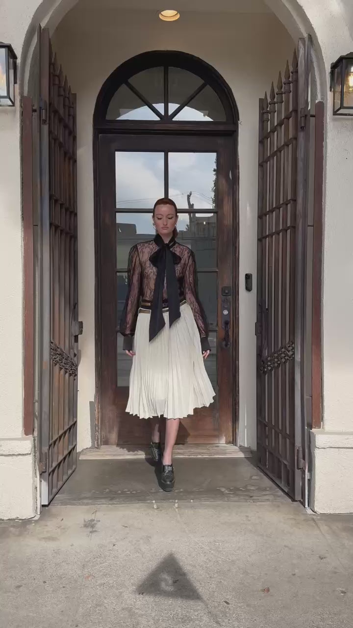 HAN WEN STUDIO Double-Waist Pleated Midi Skirt