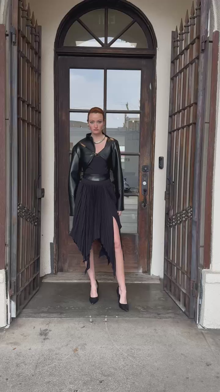 HAN WEN Open-Back Leather Blocking Dress in Black