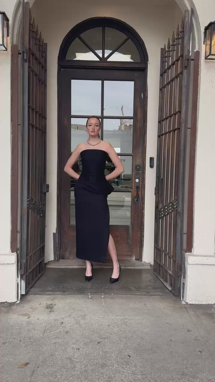 GIA STUDIOS Black Asymmetric Strapless Dress