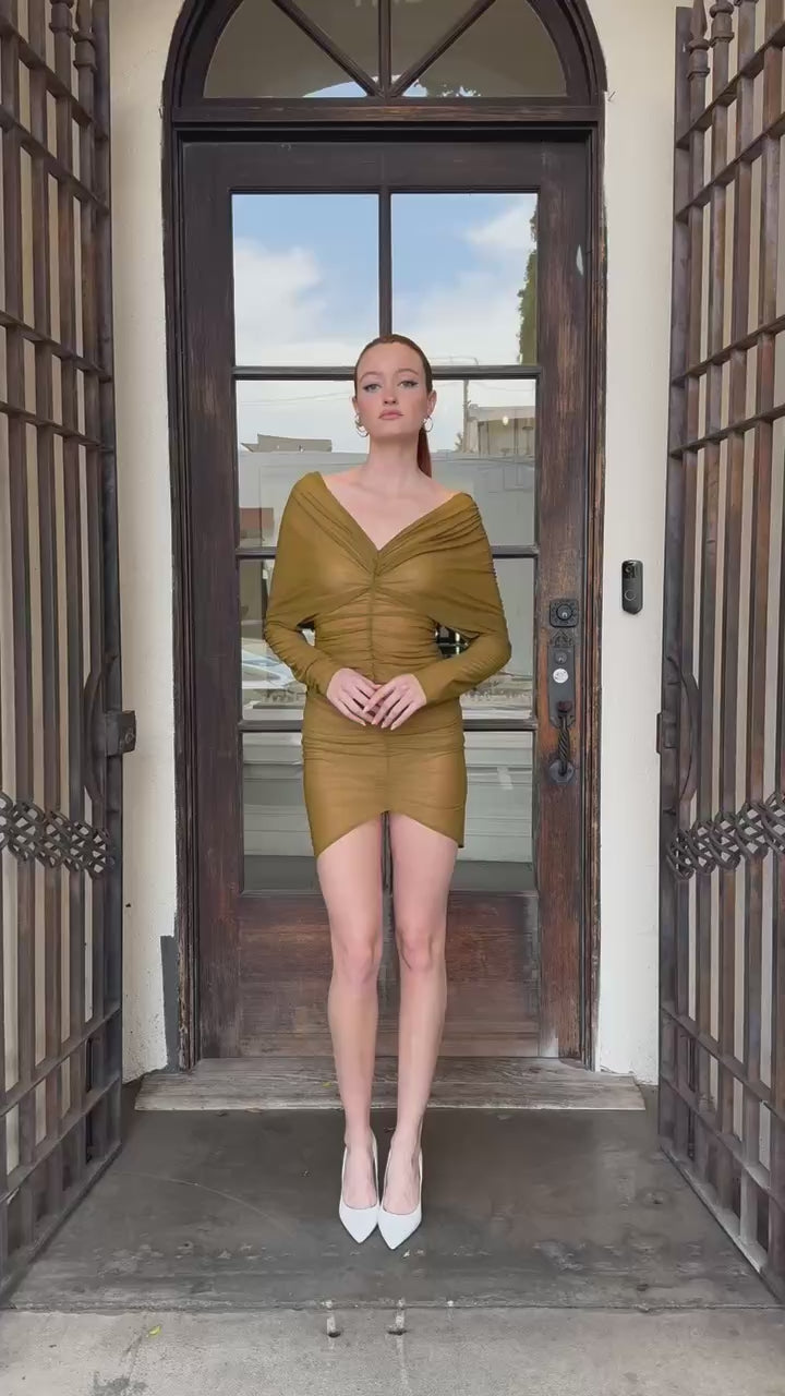 ATLEIN V Neck Ruched Short Dress