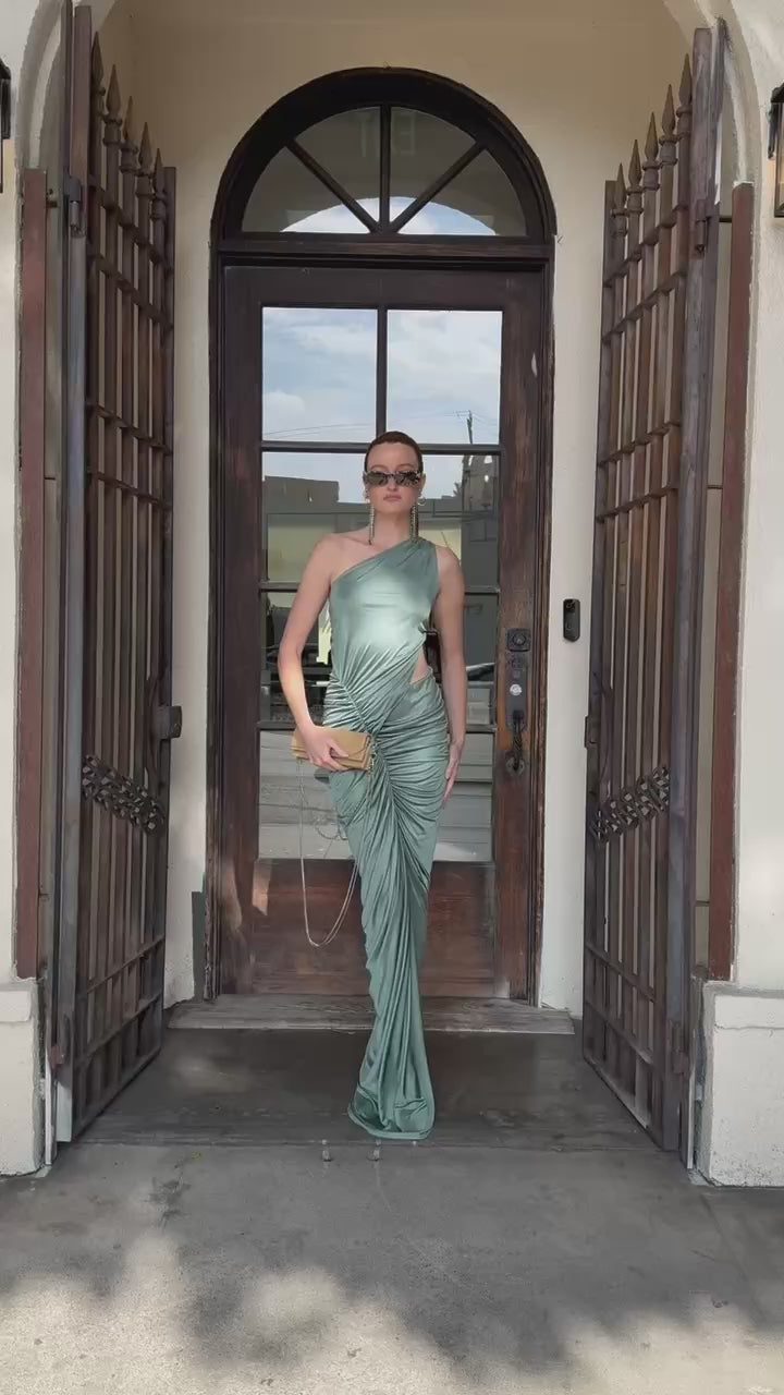 ATLEIN One Shoulder Ruched Cut Out Gown