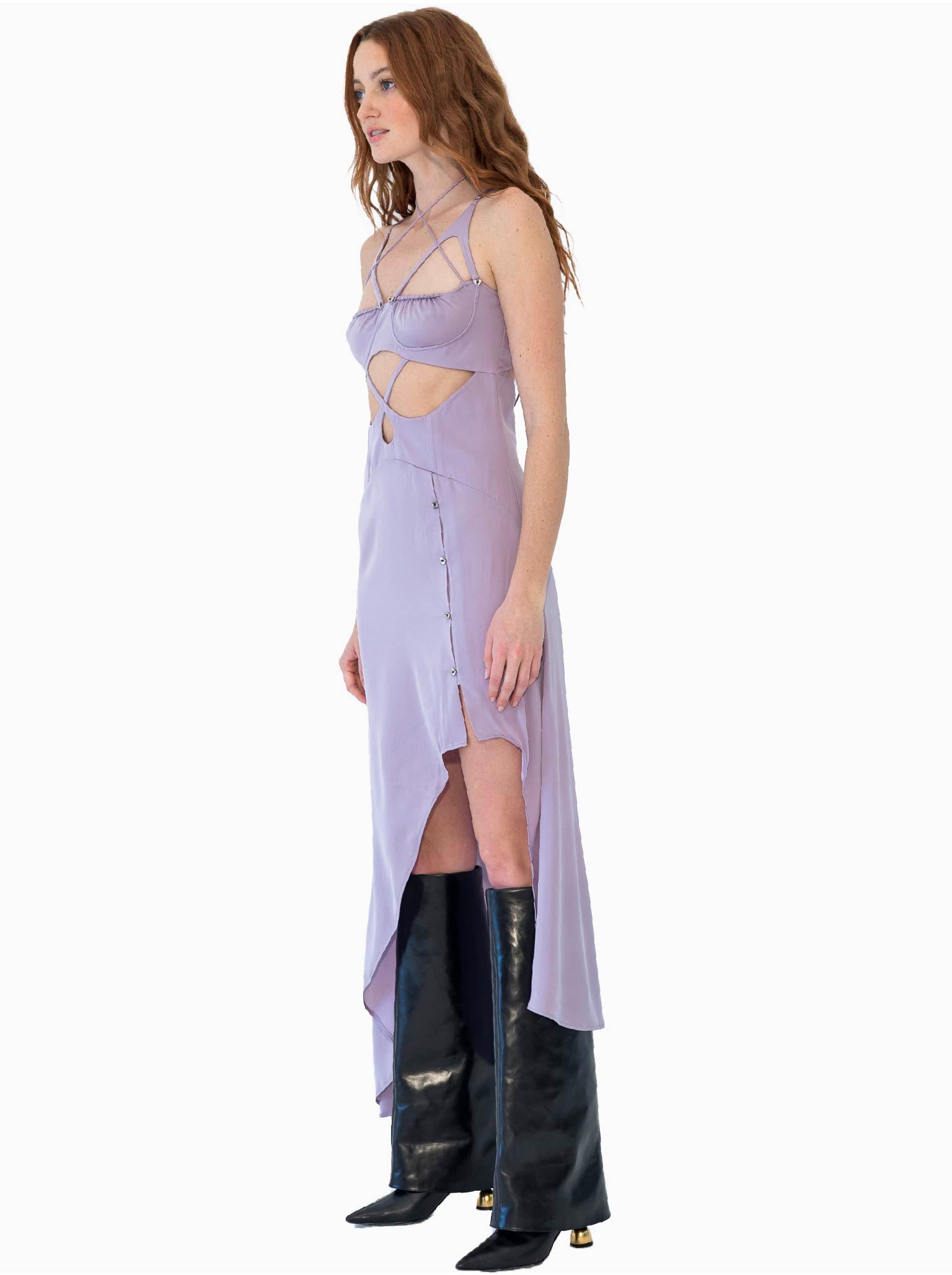 HAN WEN Silk Oval Cut-Out Corset Dress in Lavender