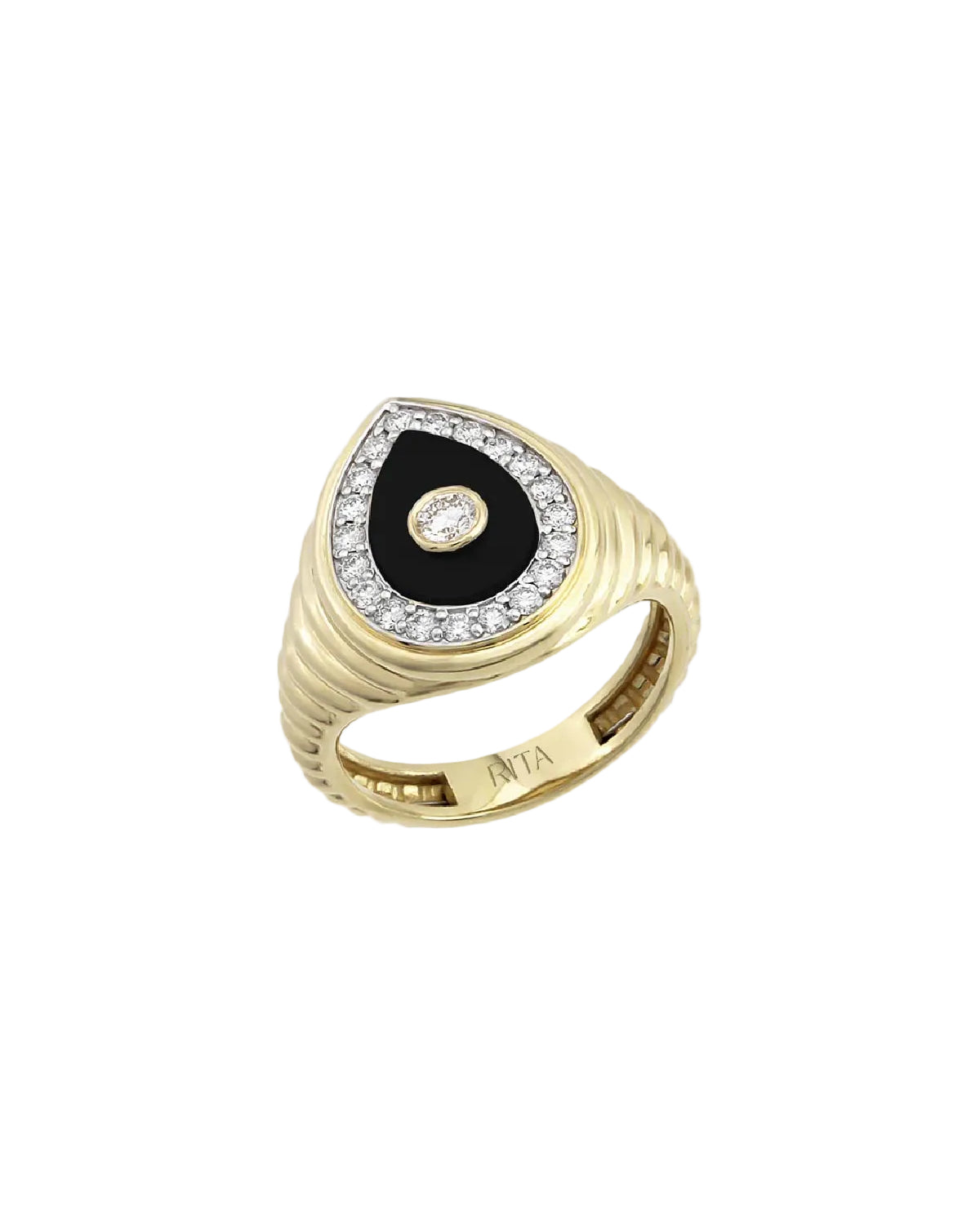 RITA JEWELRY Diamond Drop Onyx Ring